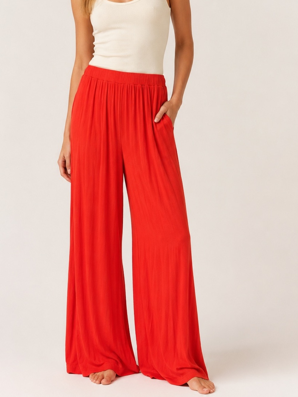 Free People Beach Red Wide Leg Pull On Palazzo Pants Small FP Beach wide comfy